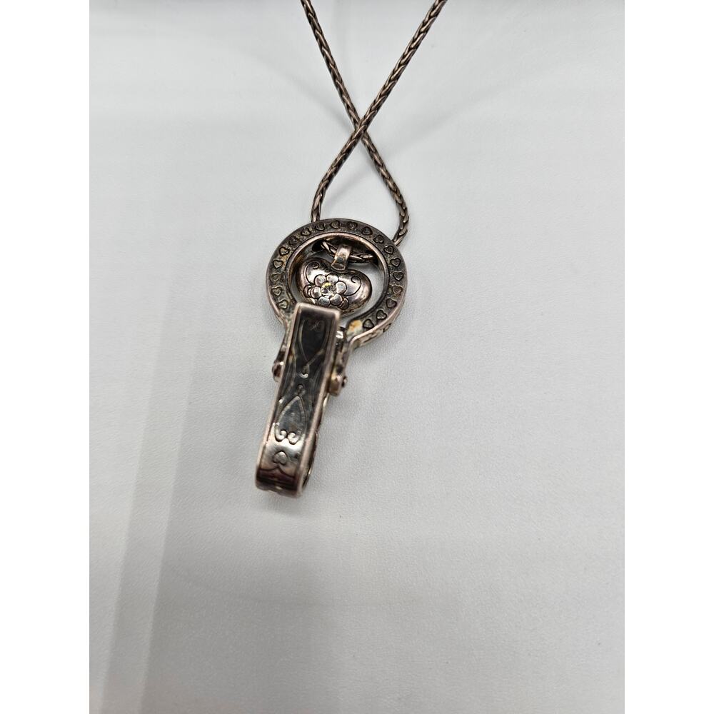 Brighton Heart Lanyard Badge Clip Pendant Necklace Silver Plate - Picture 4 of 5